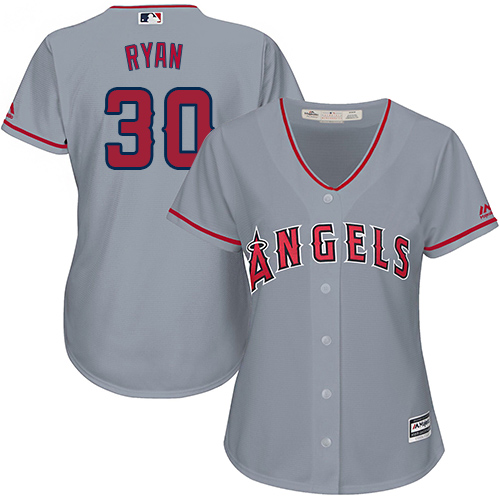 Angels #30 Nolan Ryan Grey Road Women's Stitched MLB Jersey - Click Image to Close